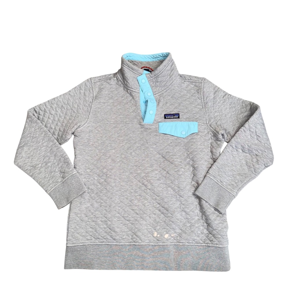 Patagonia Quilted Snap-T Pullover Women XS Gray Blue Fair Diamond Quilt Cotton